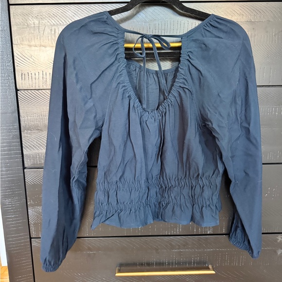 NWT Madewell Twill Tie-Back Cutout Top navy blue small - Picture 3 of 7